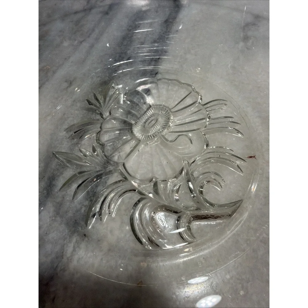 Vtg Jeannette Glass Camellia Clear Round 12in Cake Platter& 7 8.5in Plates 009